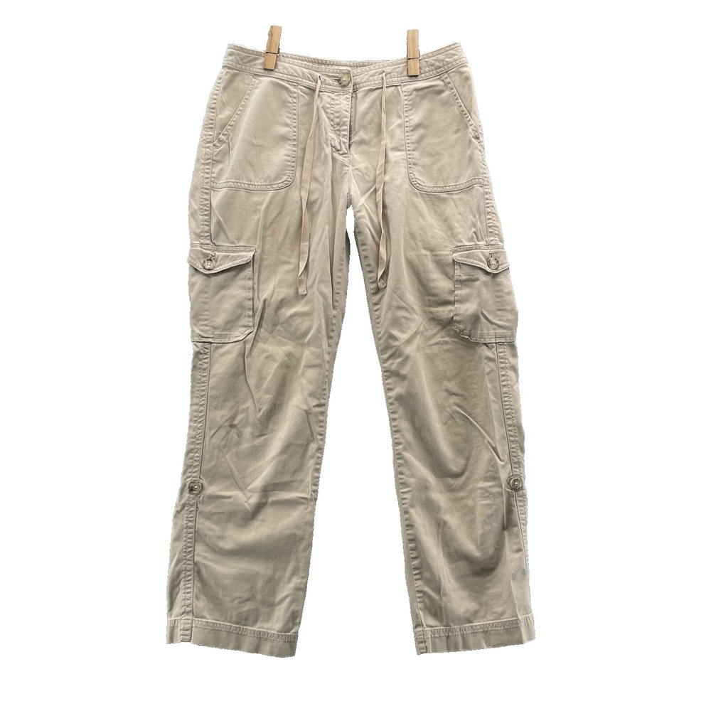 LL Bean Cargo Pants Women's 8 Beige Roll Up Camping Hiking Trail Utility Outdoor